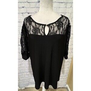 Notations Women Plus Size Keyhole Lace Trim Blouse Polyester/spandex 3X Soft